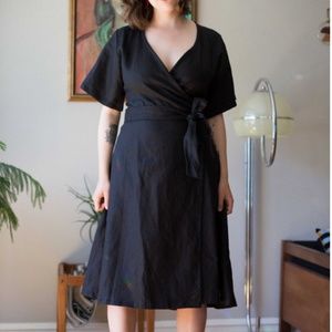 June isle Charcoal blue linen wrap dress